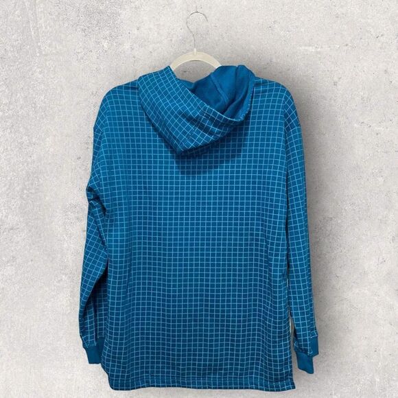 Nike Hoodie Teal Blue Green Grid Windowpane Pattern Kangaroo Pocket, Youth XL - Picture 2 of 10